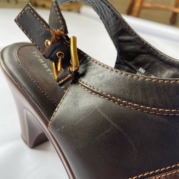 Tommy Hilfiger Patchwork Brown Suede Platform Mules (size 8) - Picture 5 of 6